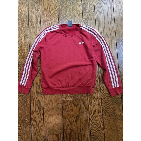 Adidas Essentials Women's Size Medium Red 3 Stripe Sweatshirt Pullover - Picture 1 of 8